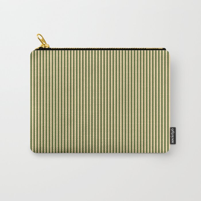 Tan & Dark Olive Green Colored Striped Pattern Carry All Pouch Gallery Image 1
