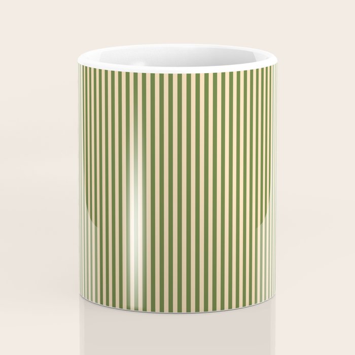 Tan & Dark Olive Green Colored Striped Pattern Coffee Mug Gallery Image 4