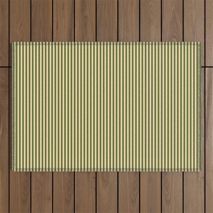 Tan & Dark Olive Green Colored Striped Pattern Outdoor Rug Gallery Image 1