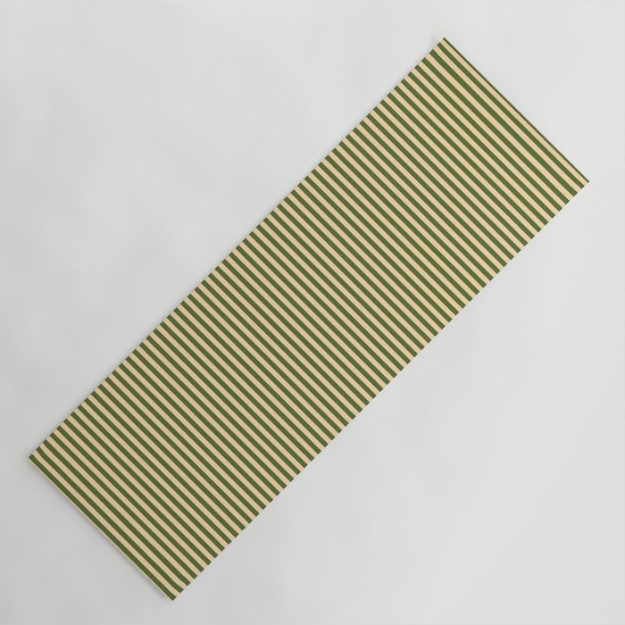 Tan & Dark Olive Green Colored Striped Pattern Yoga Mat Gallery Image 1