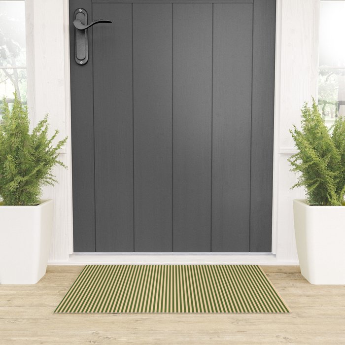 Tan & Dark Olive Green Colored Striped Pattern Welcome Mat Gallery Image 3