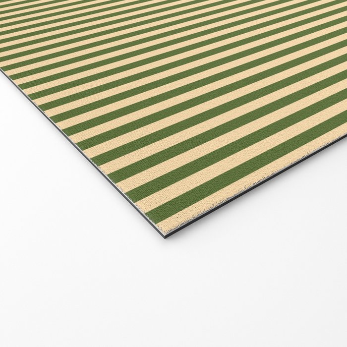 Tan & Dark Olive Green Colored Striped Pattern Welcome Mat Gallery Image 2