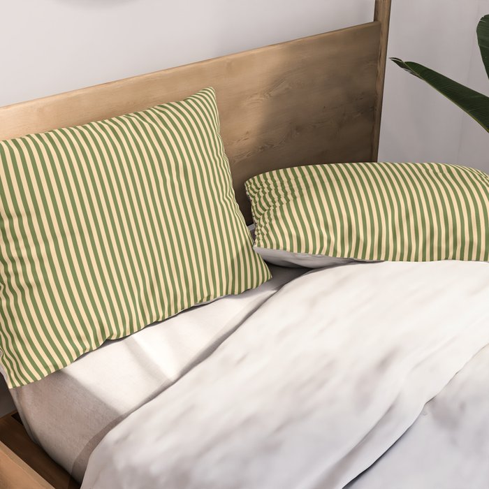 Tan & Dark Olive Green Colored Striped Pattern Pillow Sham Gallery Image 2