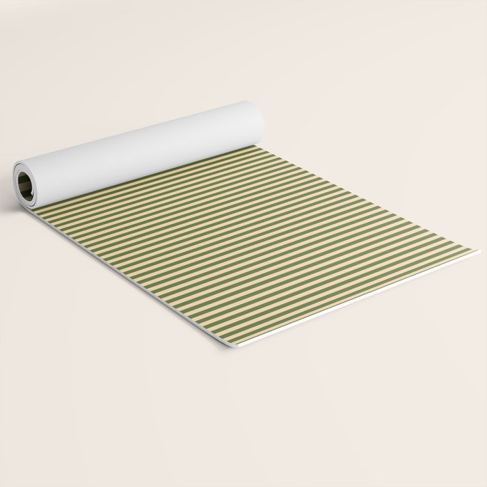 Tan & Dark Olive Green Colored Striped Pattern Yoga Mat Gallery Image 2