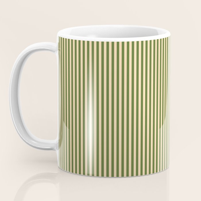 Tan & Dark Olive Green Colored Striped Pattern Coffee Mug Gallery Image 3