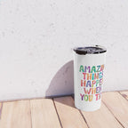 AMAZING THINGS HAPPEN WHEN YOU TRY rainbow watercolor Travel Mug Gallery Image 4