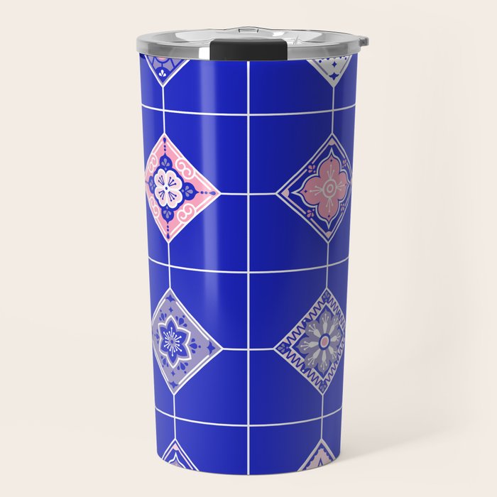 Talavera Mexican Tile - Pink & Periwinkle Palette Travel Mug Gallery Image 1