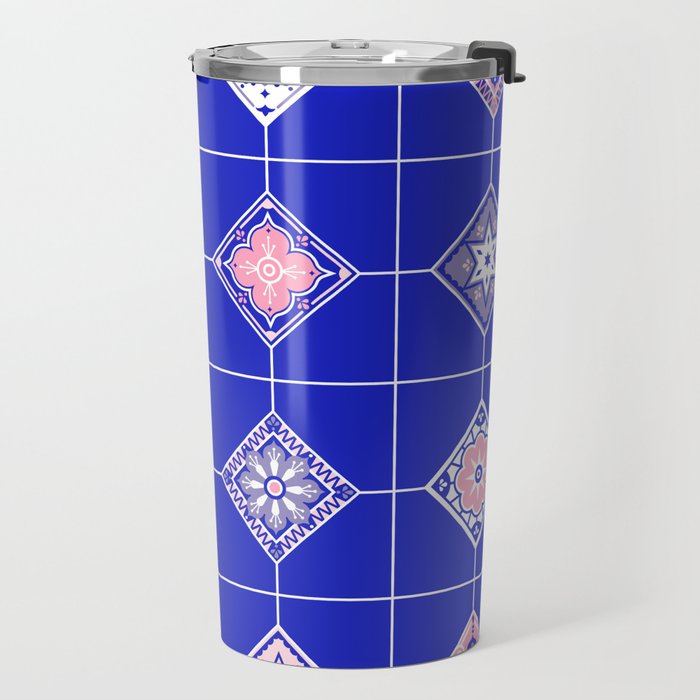 Talavera Mexican Tile - Pink & Periwinkle Palette Travel Mug Gallery Image 2