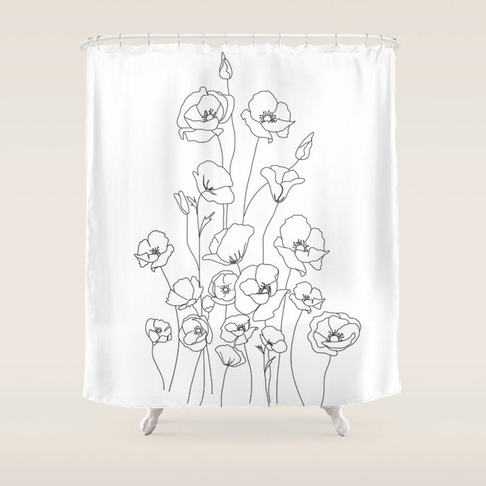 Poppy Flowers Line Art Shower Curtain Gallery Image 1