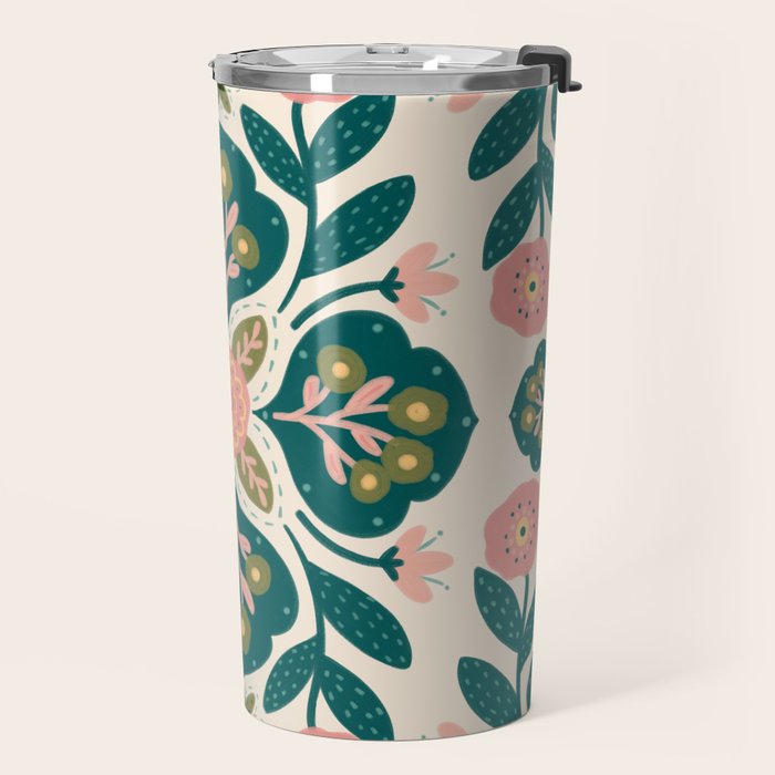 Indian Floral - pink and green  Travel Mug Gallery Image 2