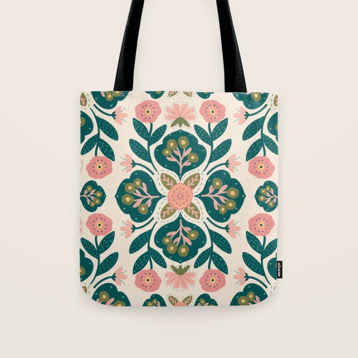 Indian Floral - pink and green  Tote Bag Gallery Image 1