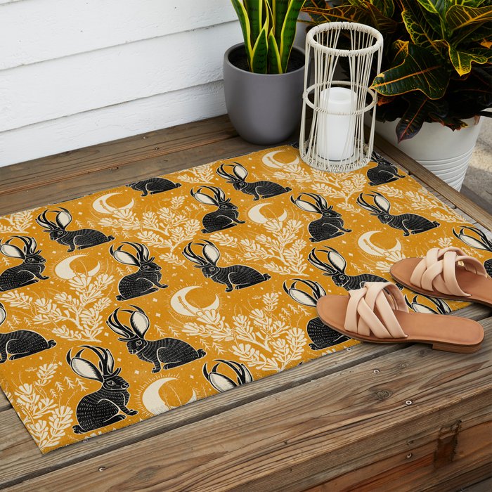 Jackalope - marigold and black  Outdoor Rug Gallery Image 2