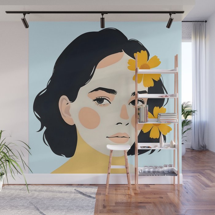 Variegated Human, Bohemian Woman Vitiligo Beauty, Self Love Positivity Mindset, Expressions Face Feelings Emotion Illustration, People Portrait Drawing Painting Wall Mural Gallery Image 1