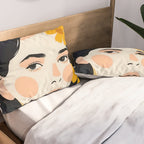 Variegated Human, Bohemian Woman Vitiligo Beauty, Self Love Positivity Mindset, Expressions Face Feelings Emotion Illustration, People Portrait Drawing Painting Pillow Sham Gallery Image 2