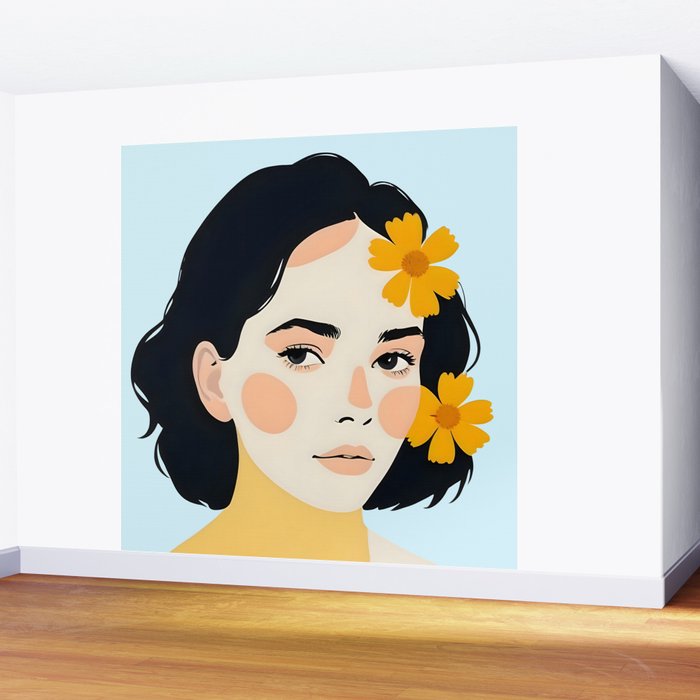 Variegated Human, Bohemian Woman Vitiligo Beauty, Self Love Positivity Mindset, Expressions Face Feelings Emotion Illustration, People Portrait Drawing Painting Wall Mural Gallery Image 2