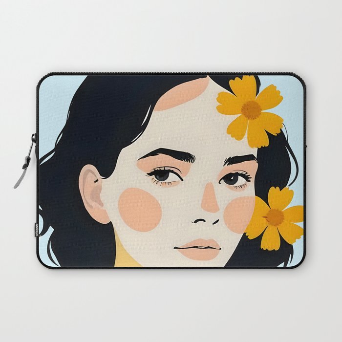Variegated Human, Bohemian Woman Vitiligo Beauty, Self Love Positivity Mindset, Expressions Face Feelings Emotion Illustration, People Portrait Drawing Painting Laptop Sleeve Gallery Image 1