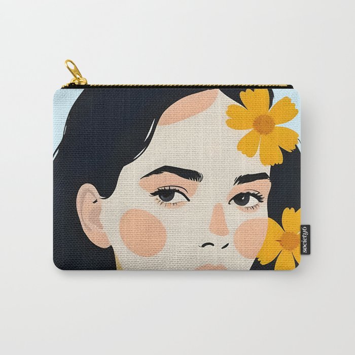 Variegated Human, Bohemian Woman Vitiligo Beauty, Self Love Positivity Mindset, Expressions Face Feelings Emotion Illustration, People Portrait Drawing Painting Carry All Pouch Gallery Image 1