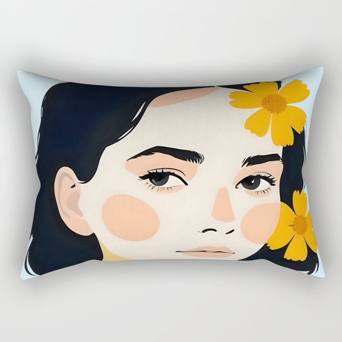 Variegated Human, Bohemian Woman Vitiligo Beauty, Self Love Positivity Mindset, Expressions Face Feelings Emotion Illustration, People Portrait Drawing Painting Rectangular Pillow Gallery Image 1