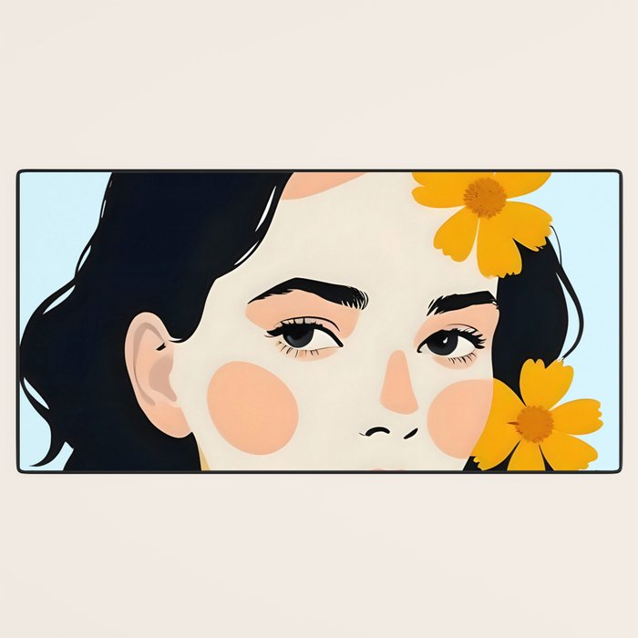 Variegated Human, Bohemian Woman Vitiligo Beauty, Self Love Positivity Mindset, Expressions Face Feelings Emotion Illustration, People Portrait Drawing Painting Desk Mat Gallery Image 3