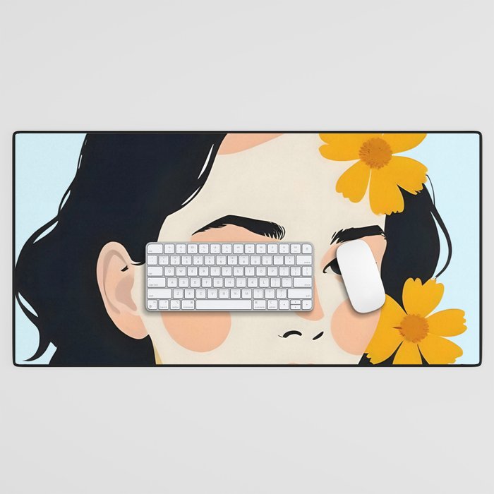 Variegated Human, Bohemian Woman Vitiligo Beauty, Self Love Positivity Mindset, Expressions Face Feelings Emotion Illustration, People Portrait Drawing Painting Desk Mat Gallery Image 1