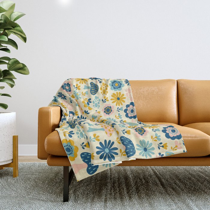 Magical Woodland Floral With Mushrooms Throw Blanket Gallery Image 1
