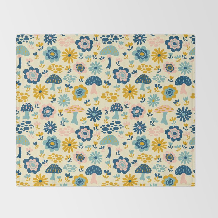 Magical Woodland Floral With Mushrooms Throw Blanket Gallery Image 2