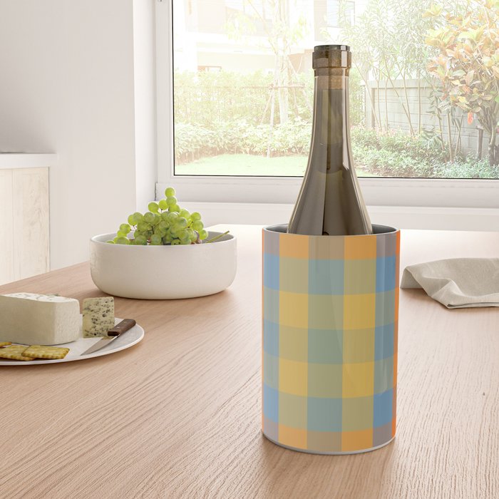 Colorful Retro Modern Stripe Check Pattern Blue Orange Green Yellow Wine Chiller Gallery Image 4