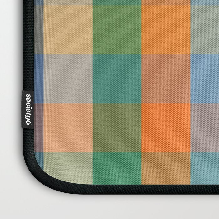 Colorful Retro Modern Stripe Check Pattern Blue Orange Green Yellow Laptop Sleeve Gallery Image 3