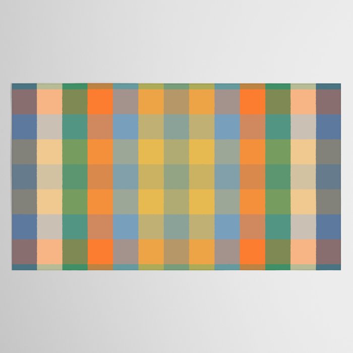 Colorful Retro Modern Stripe Check Pattern Blue Orange Green Yellow Tablecloth Gallery Image 2