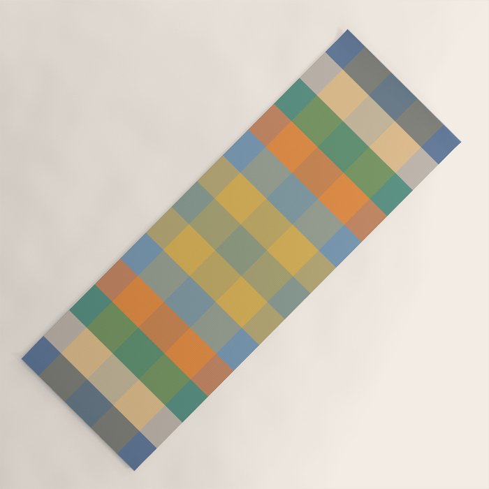 Colorful Retro Modern Stripe Check Pattern Blue Orange Green Yellow Yoga Mat Gallery Image 1