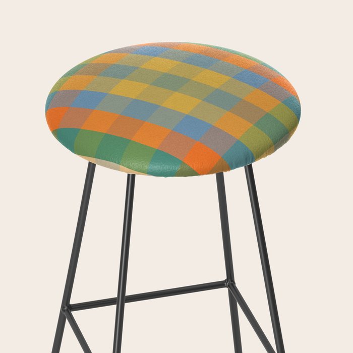 Colorful Retro Modern Stripe Check Pattern Blue Orange Green Yellow Stool Gallery Image 2