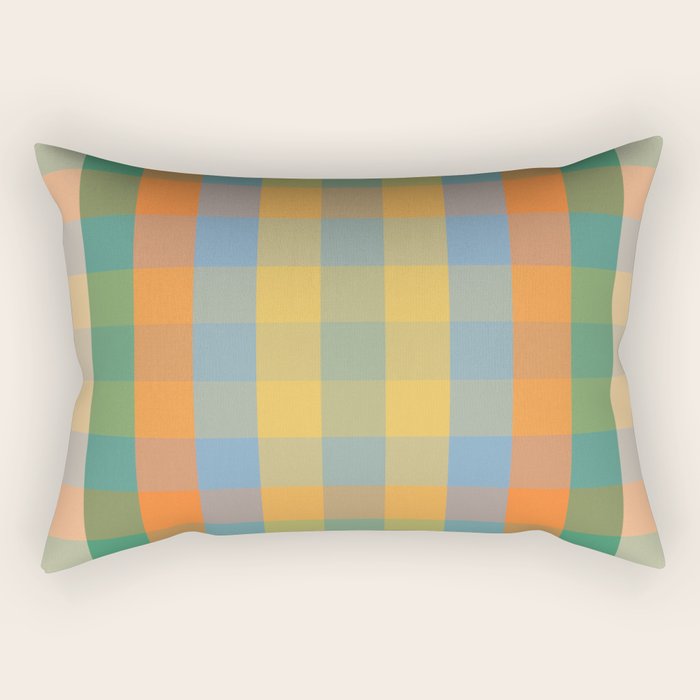 Colorful Retro Modern Stripe Check Pattern Blue Orange Green Yellow Rectangular Pillow Gallery Image 2