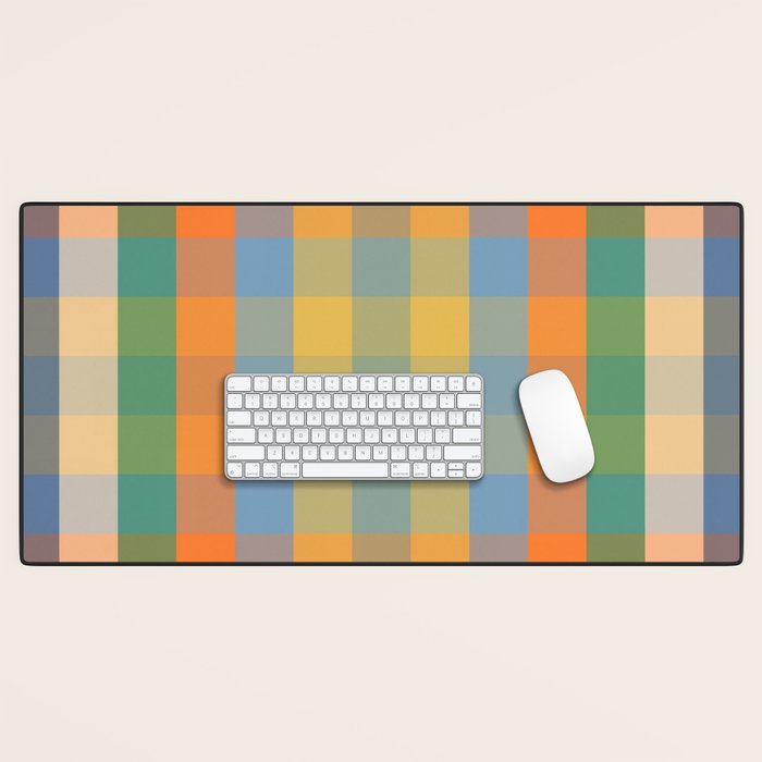 Colorful Retro Modern Stripe Check Pattern Blue Orange Green Yellow Desk Mat Gallery Image 1
