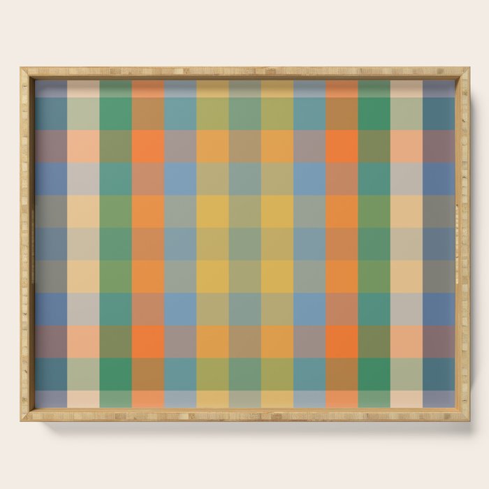 Colorful Retro Modern Stripe Check Pattern Blue Orange Green Yellow Serving Tray Gallery Image 1