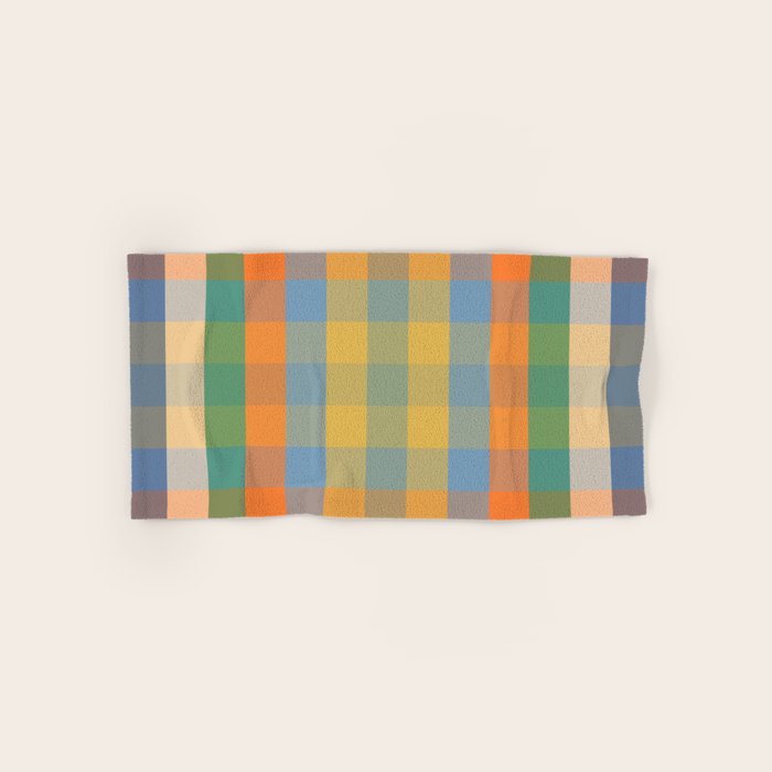 Colorful Retro Modern Stripe Check Pattern Blue Orange Green Yellow Bath Towel Gallery Image 1