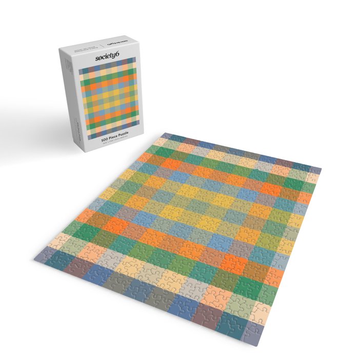 Colorful Retro Modern Stripe Check Pattern Blue Orange Green Yellow Jigsaw Puzzle Gallery Image 2