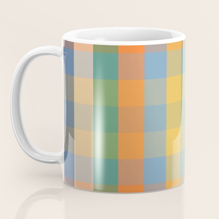 Colorful Retro Modern Stripe Check Pattern Blue Orange Green Yellow Coffee Mug Gallery Image 3
