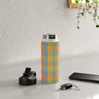 Colorful Retro Modern Stripe Check Pattern Blue Orange Green Yellow Water Bottle Gallery Image 4