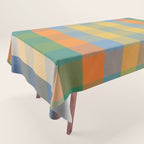 Colorful Retro Modern Stripe Check Pattern Blue Orange Green Yellow Tablecloth Gallery Image 1