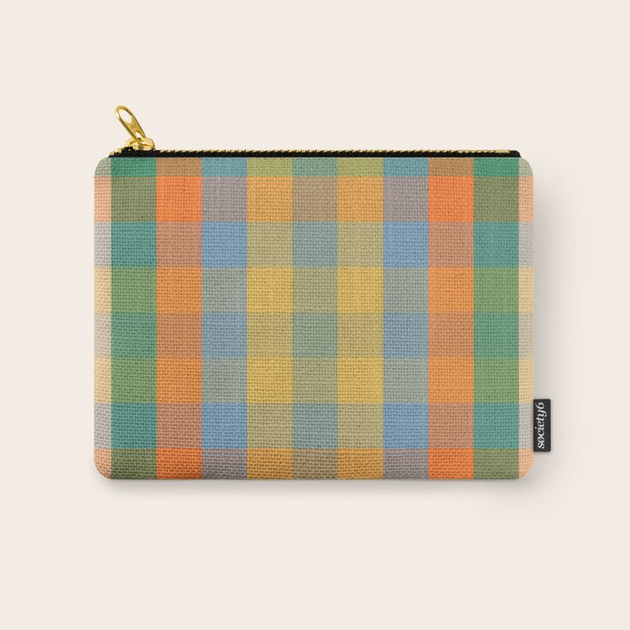 Colorful Retro Modern Stripe Check Pattern Blue Orange Green Yellow Carry All Pouch Gallery Image 1