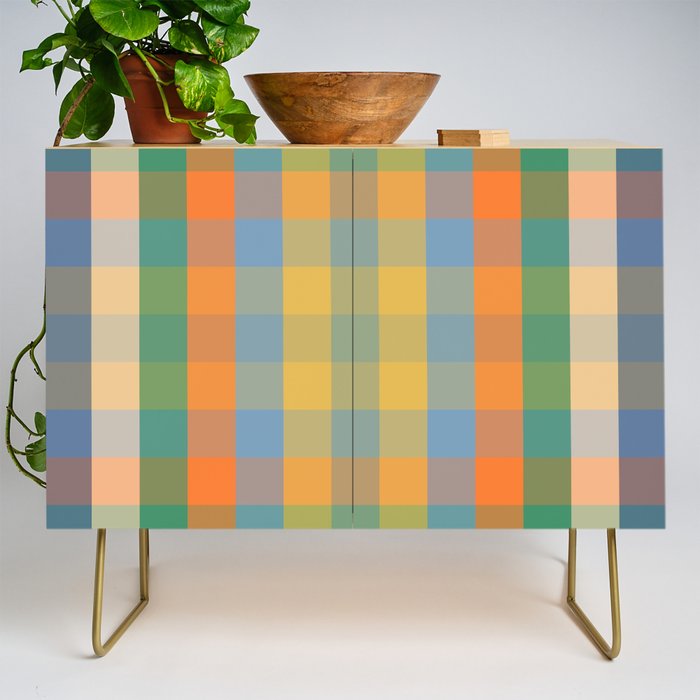 Colorful Retro Modern Stripe Check Pattern Blue Orange Green Yellow Credenza Gallery Image 1