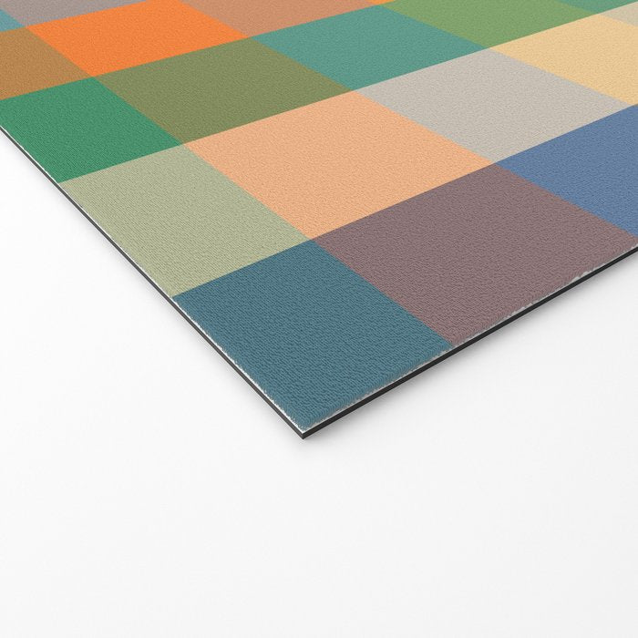 Colorful Retro Modern Stripe Check Pattern Blue Orange Green Yellow Welcome Mat Gallery Image 2