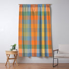Colorful Retro Modern Stripe Check Pattern Blue Orange Green Yellow Window Curtain Gallery Image 5