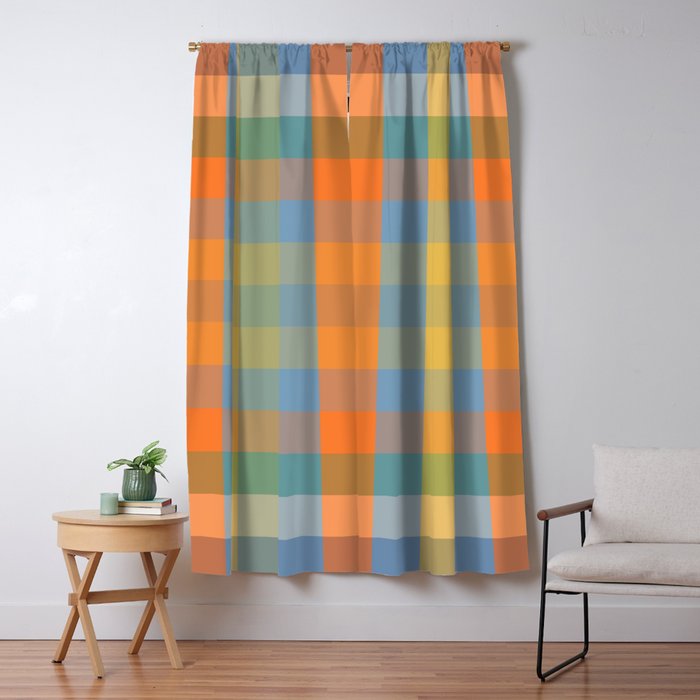 Colorful Retro Modern Stripe Check Pattern Blue Orange Green Yellow Window Curtain Gallery Image 5