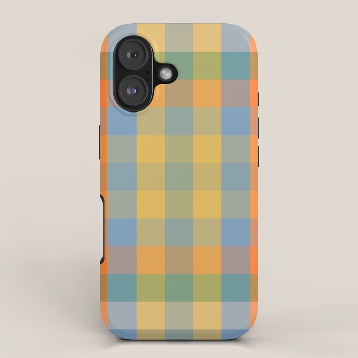 Colorful Retro Modern Stripe Check Pattern Blue Orange Green Yellow iPhone Case Gallery Image 1