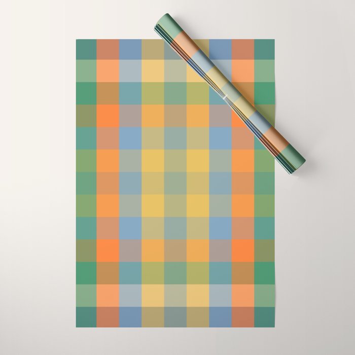 Colorful Retro Modern Stripe Check Pattern Blue Orange Green Yellow Wrapping Paper Gallery Image 1