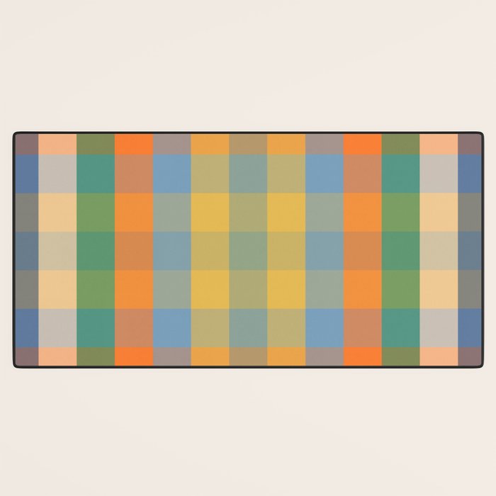 Colorful Retro Modern Stripe Check Pattern Blue Orange Green Yellow Desk Mat Gallery Image 3