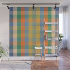 Colorful Retro Modern Stripe Check Pattern Blue Orange Green Yellow Wall Mural Gallery Image 1