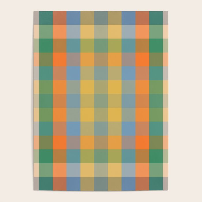 Colorful Retro Modern Stripe Check Pattern Blue Orange Green Yellow Poster Gallery Image 1