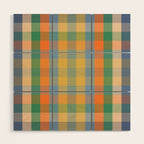 Colorful Retro Modern Stripe Check Pattern Blue Orange Green Yellow Wood Wall Art Gallery Image 1